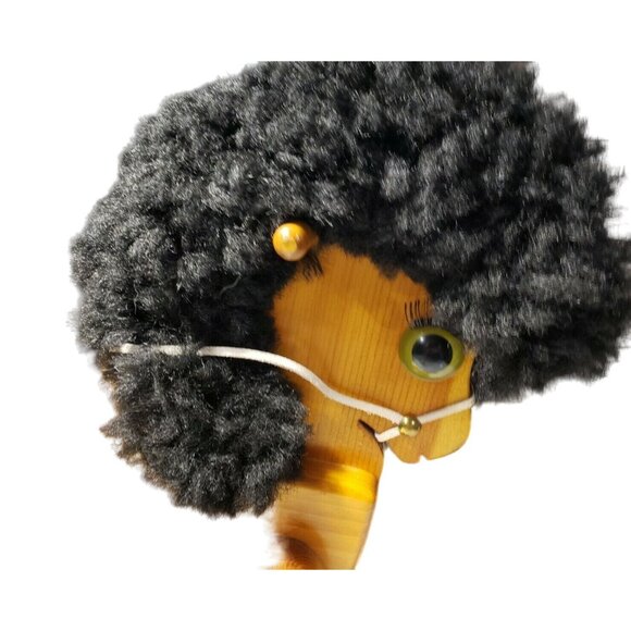 Vintage Wooden Rocking Horse Toy With Afro Hair Plays Music Playtime Decor - Picture 3 of 9